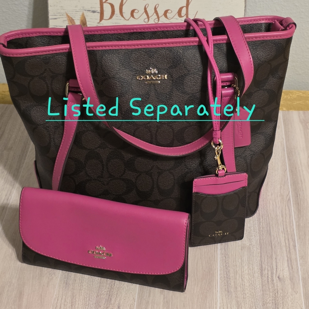 Coach Beautiful Hot Pink Signature Tote F34603 Brown & Pink Shoulder Bag Purse - Picture 7 of 7